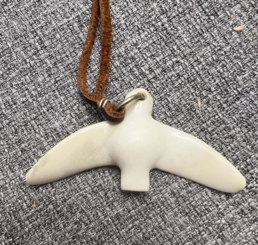Bonedust Oklahoma Survivor Bird Carved Bone Pendant Leather Cord Necklace - Picture 2 of 4